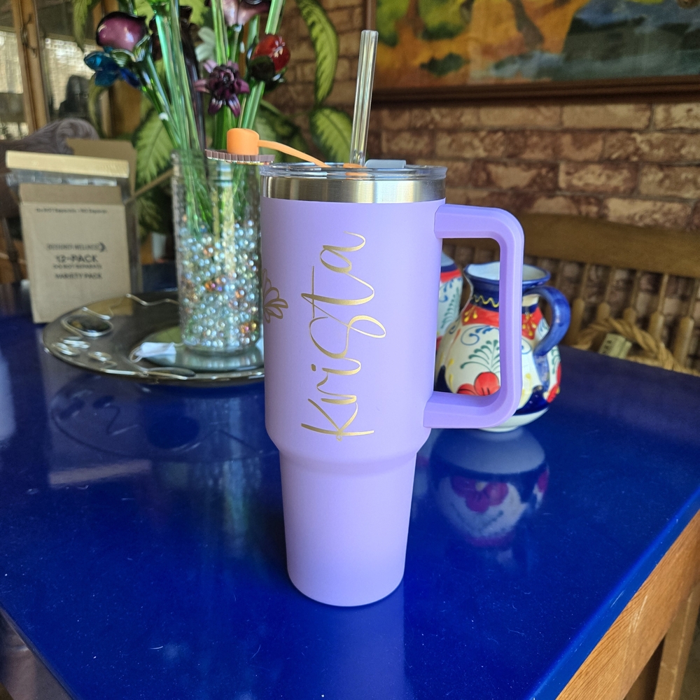 Purple Tumbler with Straw